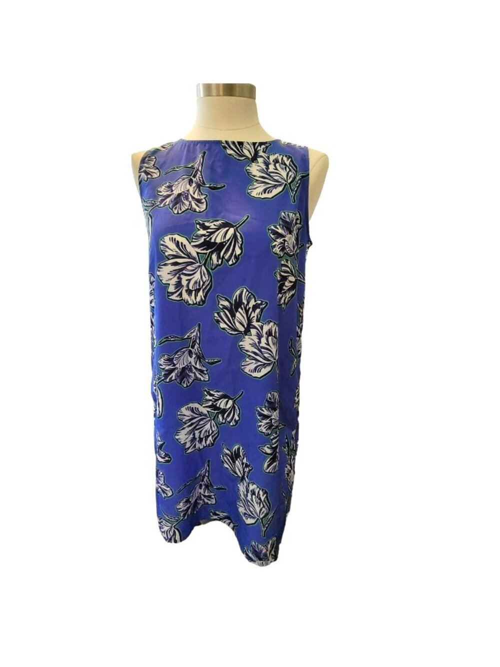 Blue Floral Sheath Sleeveless Dress Back Zipper Womans Medium Halogen jj3588
